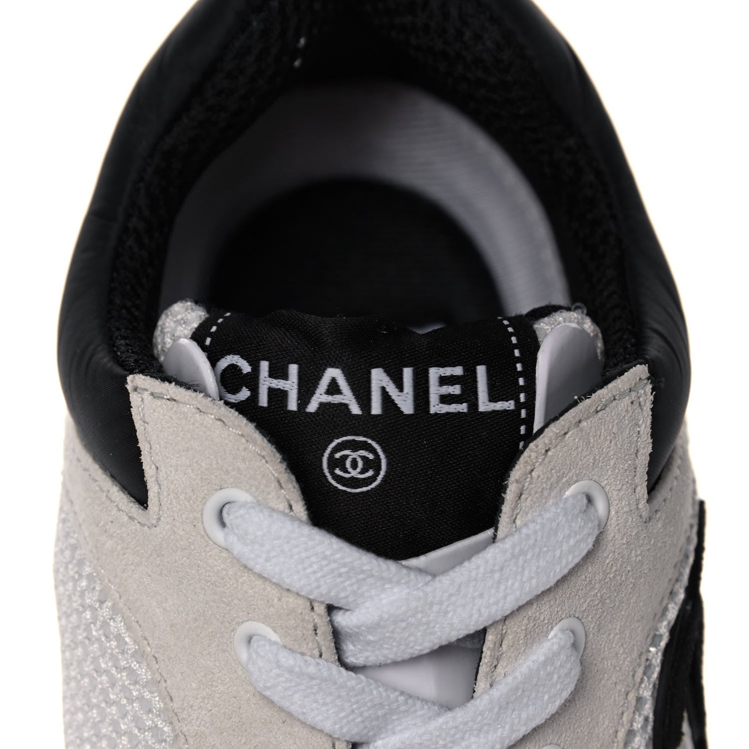 Chanel Mesh Suede Calfskin Grained Calfskin Womens CC Sneakers 37 White Black 9 of 11