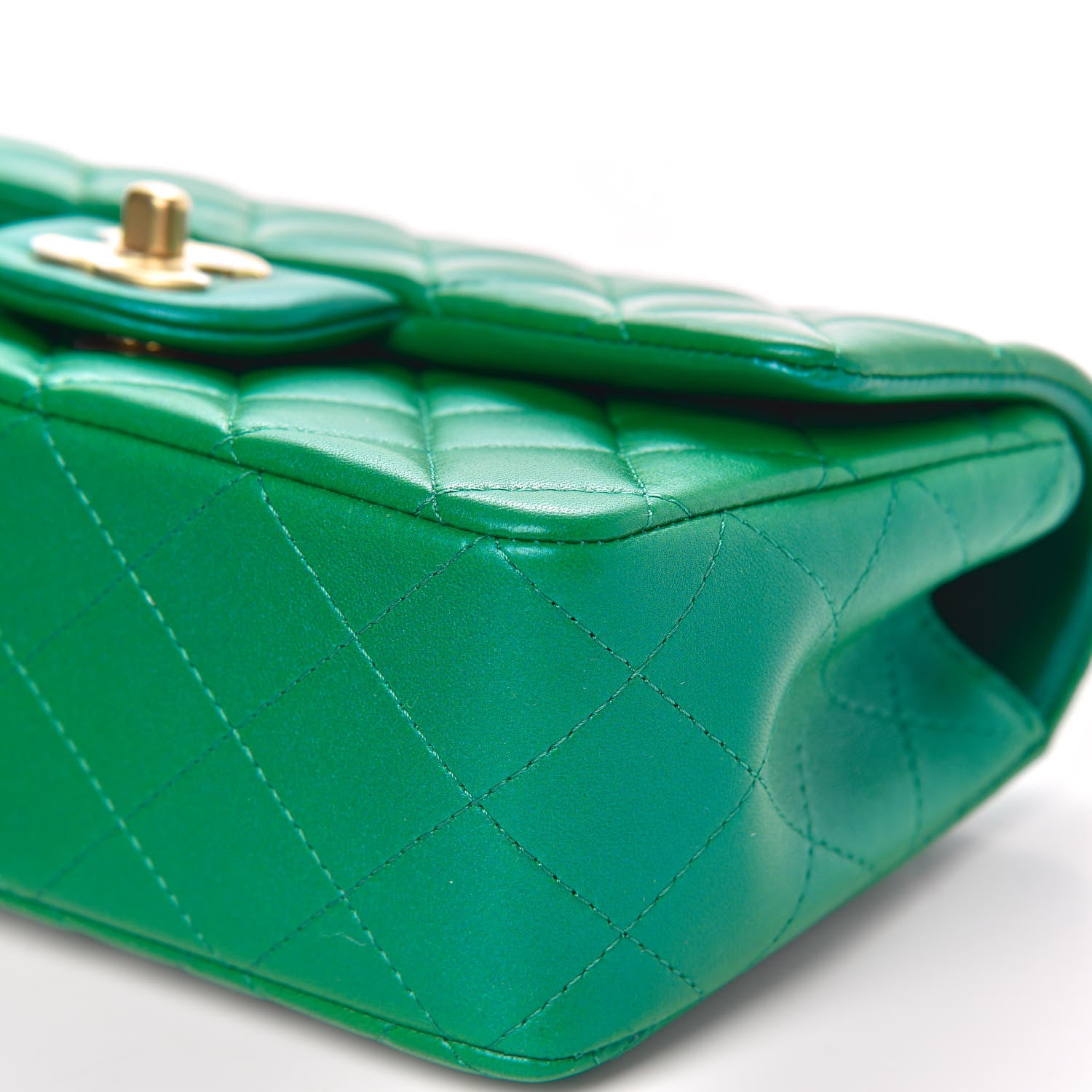 Chanel Iridescent Lambskin Quilted Mini Top Handle Rectangular Flap Green 10 of 12