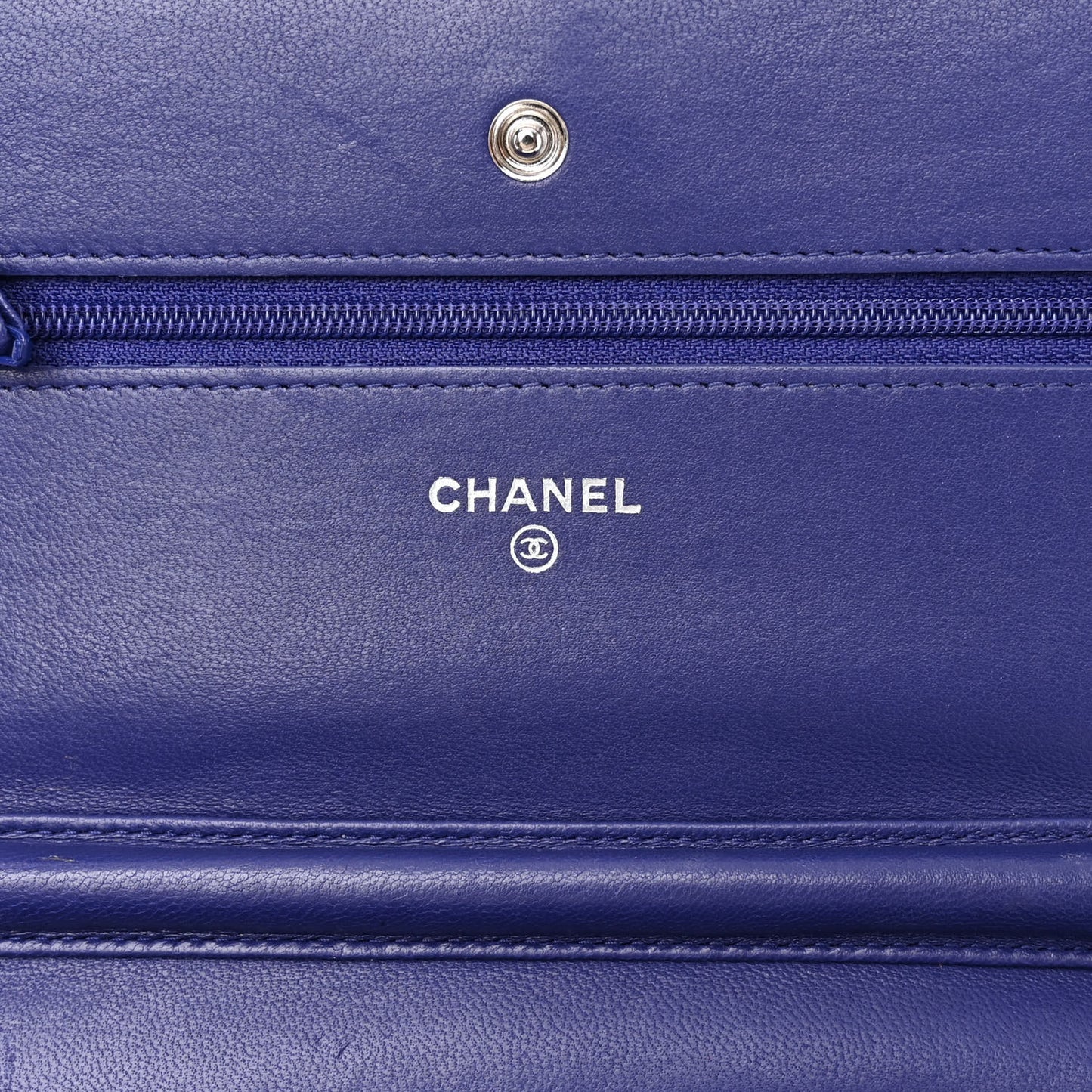 Lambskin Quilted Wallet On Chain WOC Blue