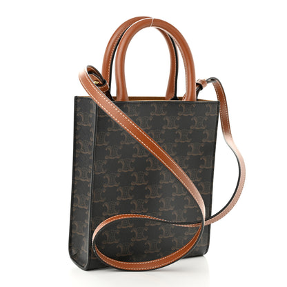 Celine Triomphe Canvas Calfskin Mini Vertical Cabas Tan 3 of 9