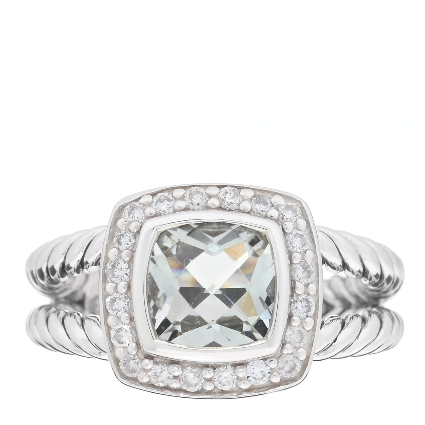 Sterling Silver Diamond Prasiolite 7mm Petite Albion Ring 49 4.75