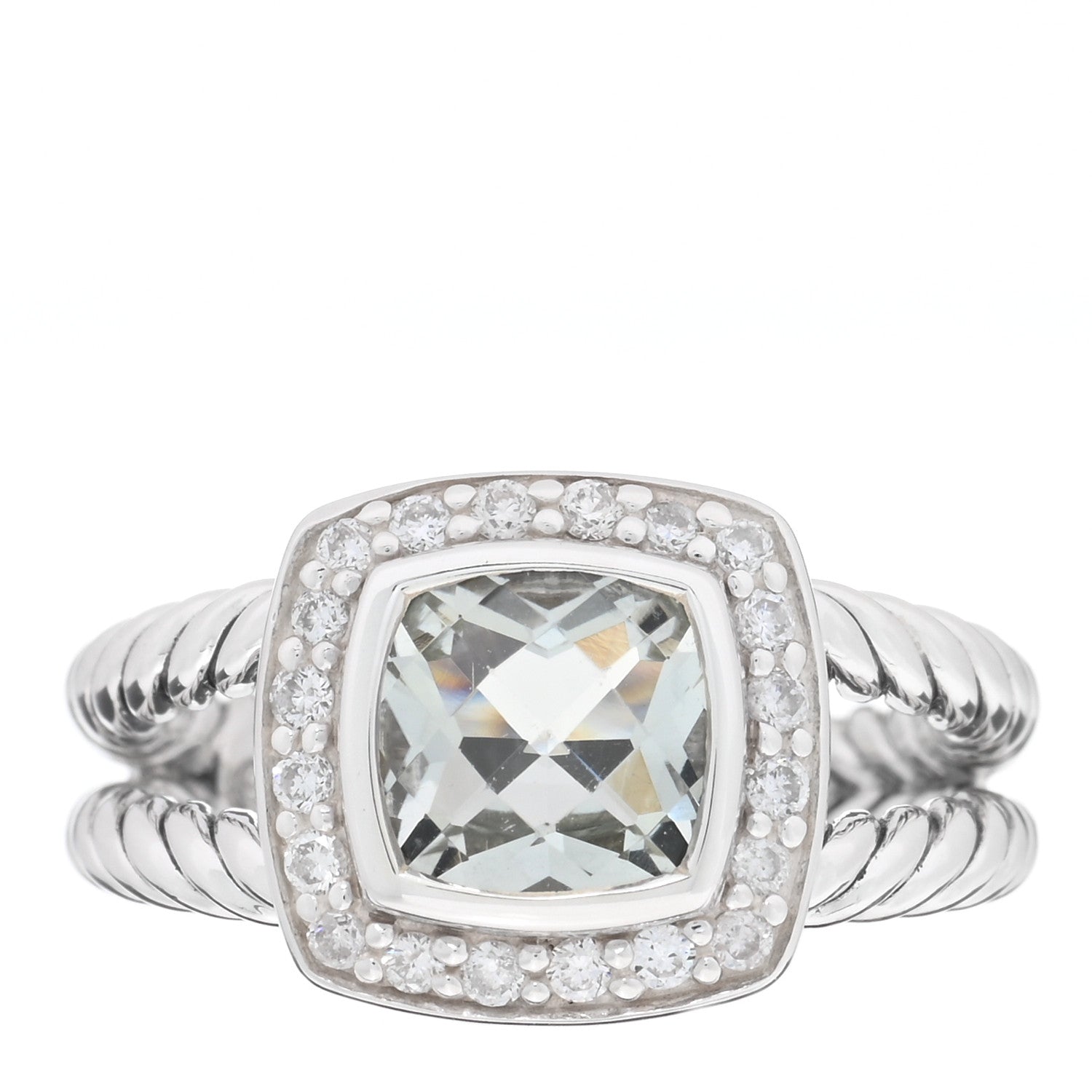 David Yurman Sterling Silver Diamond Prasiolite 7mm Petite Albion Ring 49 4.75 1 of 4