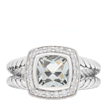 David Yurman Sterling Silver Diamond Prasiolite 7mm Petite Albion Ring 49 4.75 1 of 4