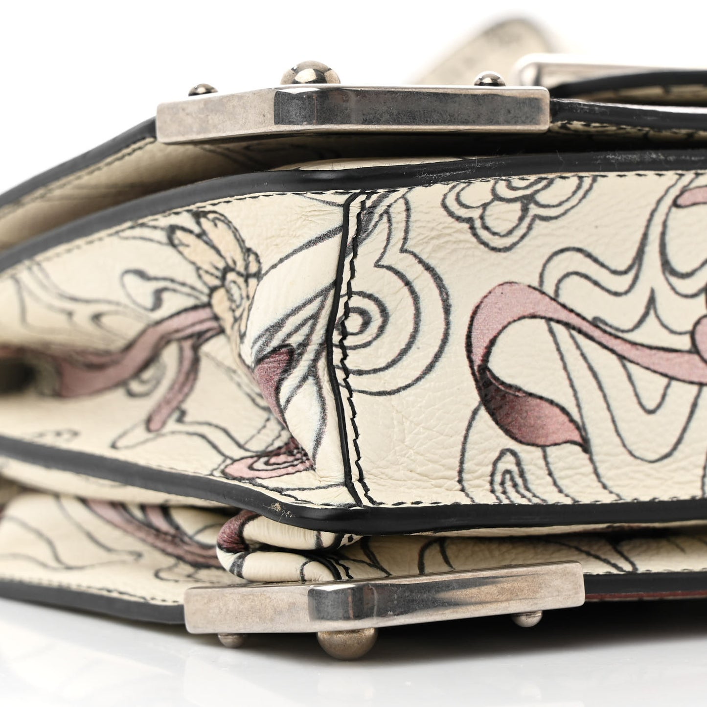 X JAMES JEAN Glace Calfskin Rabbit Print Cahier Bag Opaline