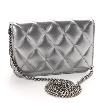 Balenciaga Metallic Calfskin Quilted Touch B Wallet On Chain Silver 3 of 9