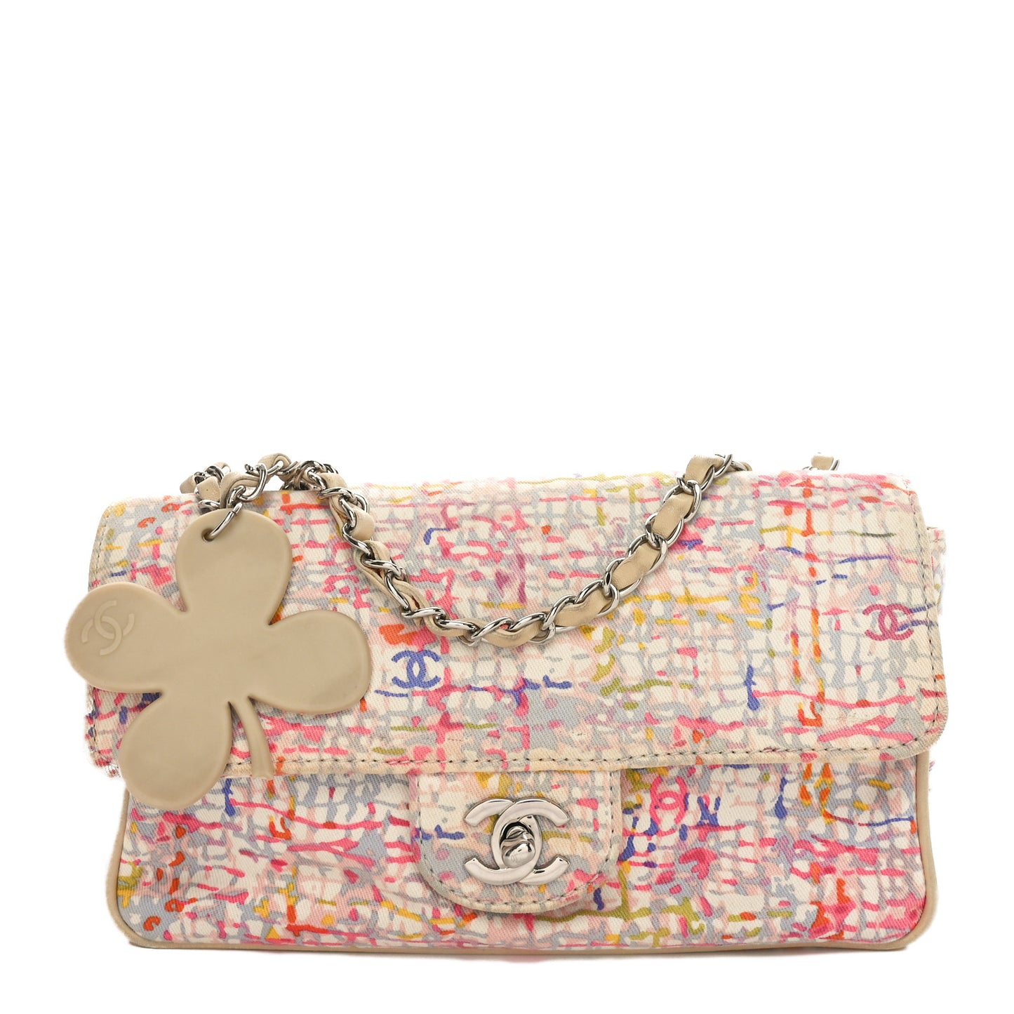Canvas Watercolor Tweed Print Clover Small Flap Multicolor