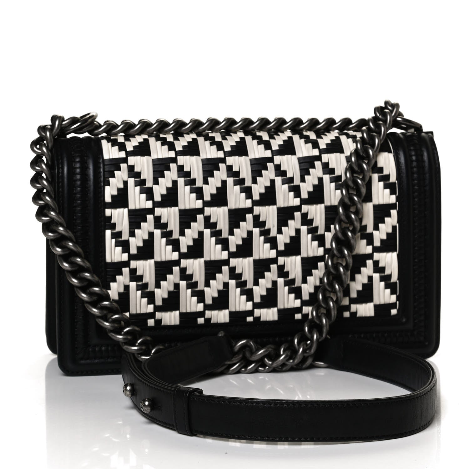 Chanel Calfskin Woven Medium Boy Flap Black White 3 of 11