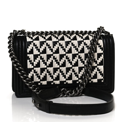 Chanel Calfskin Woven Medium Boy Flap Black White 3 of 11