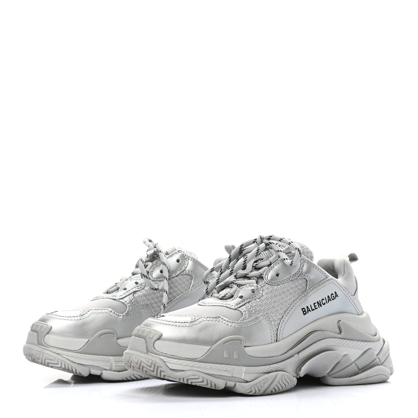 Metallic Fabric Mesh Womens Triple S Sneakers 37 Silver