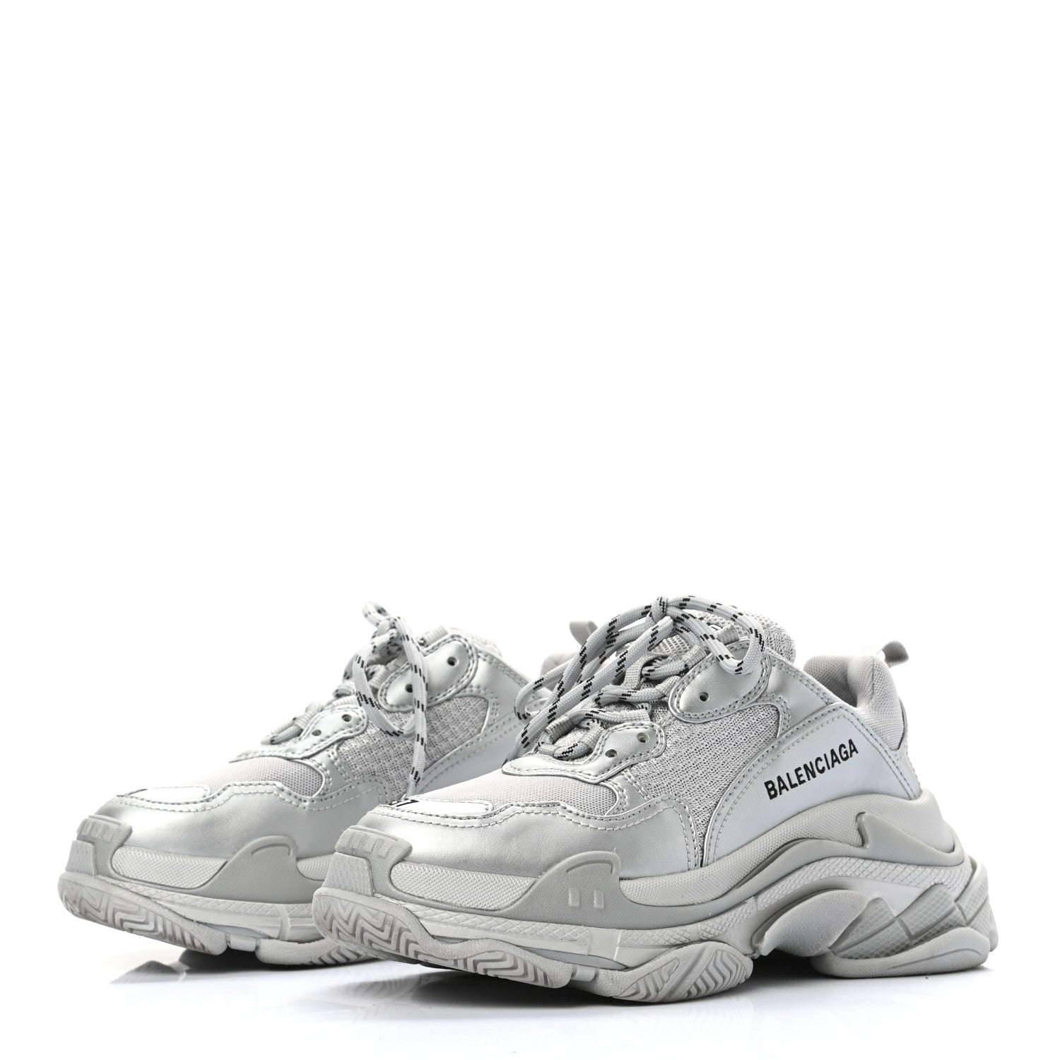 Balenciaga Metallic Fabric Mesh Womens Triple S Sneakers 37 Silver 3 of 10