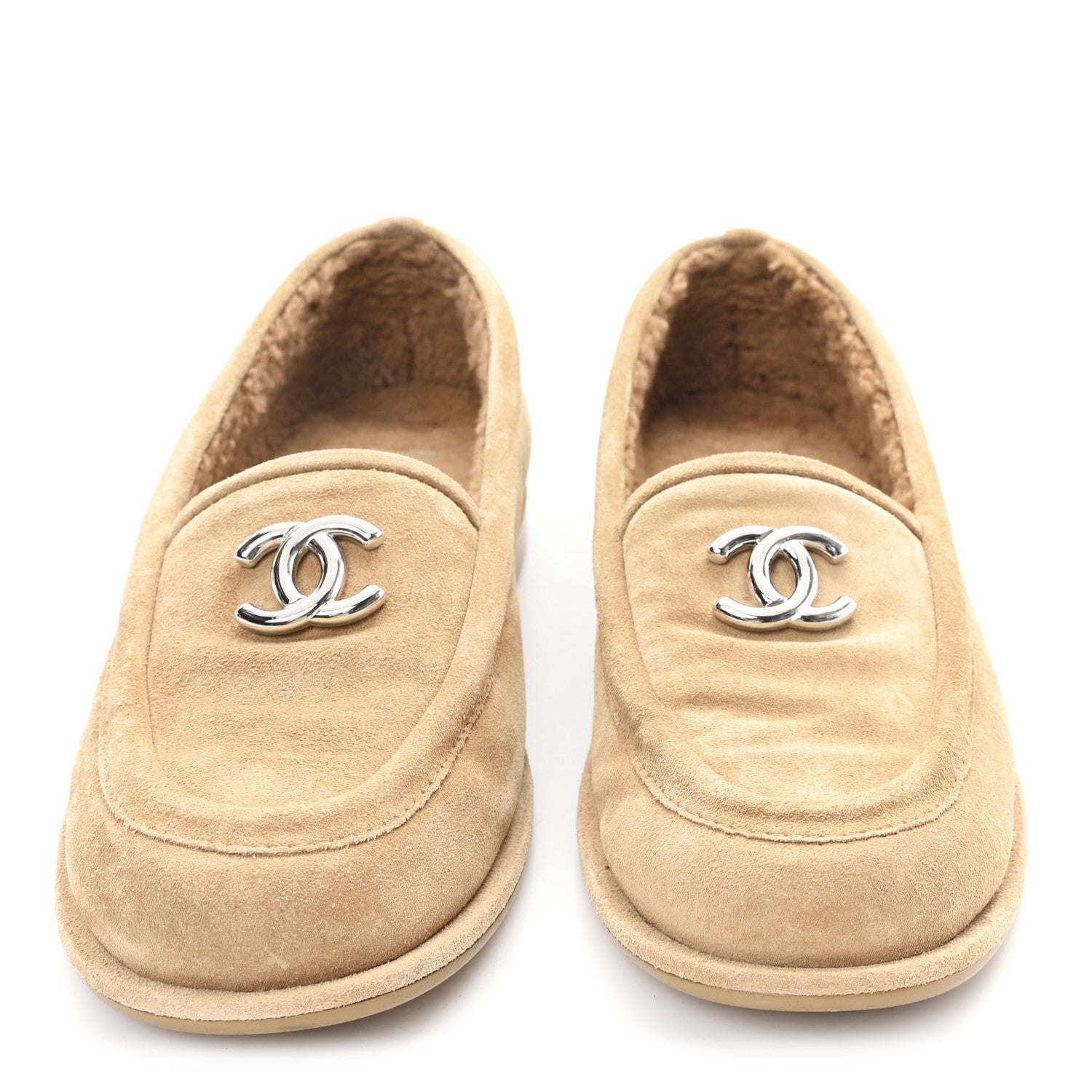 Chanel Suede Calfskin CC Loafers 37.5 Dark Beige 3 of 9