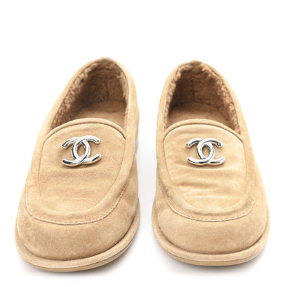 Chanel Suede Calfskin CC Loafers 37.5 Dark Beige 3 of 9