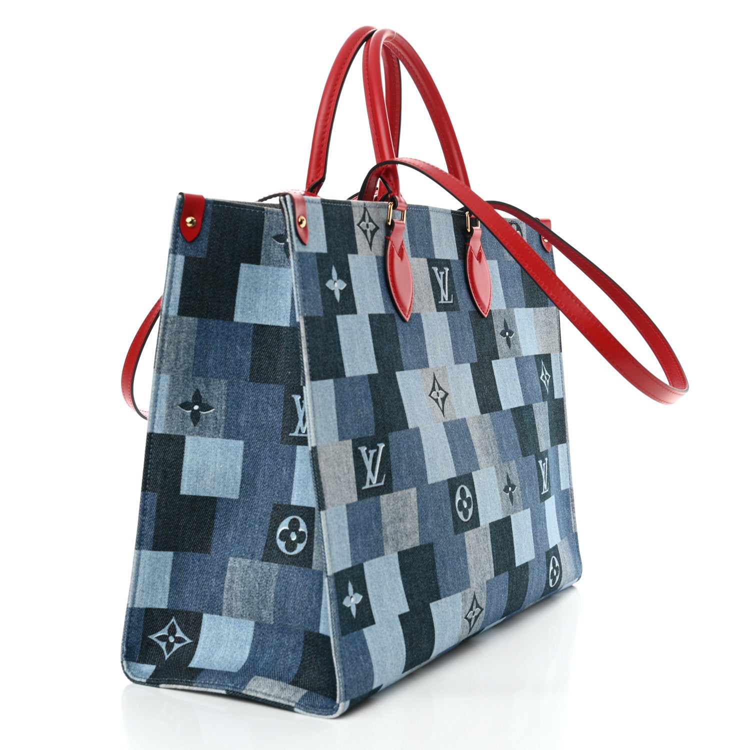 Louis Vuitton Denim Damier Monogram Onthego Blue Rouge 3 of 12