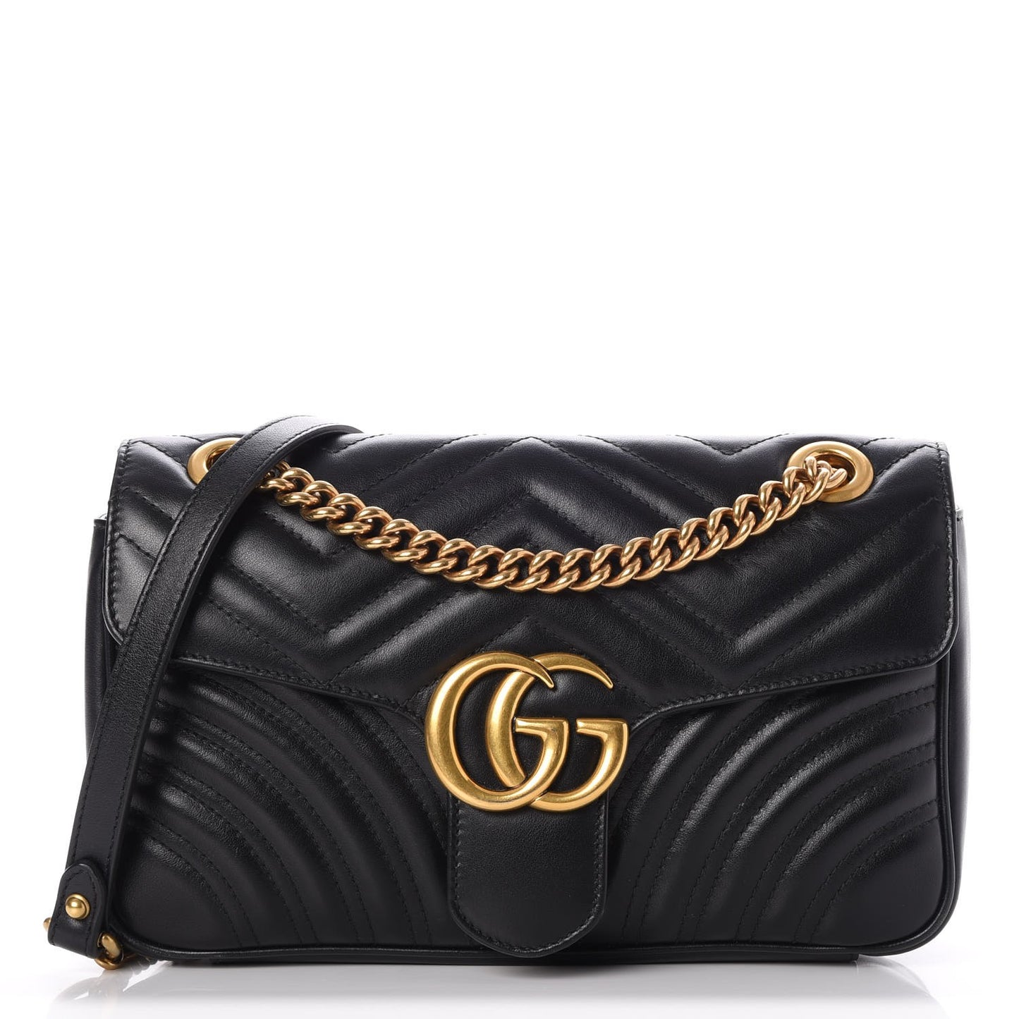Calfskin Matelasse Small GG Marmont Shoulder Bag Black