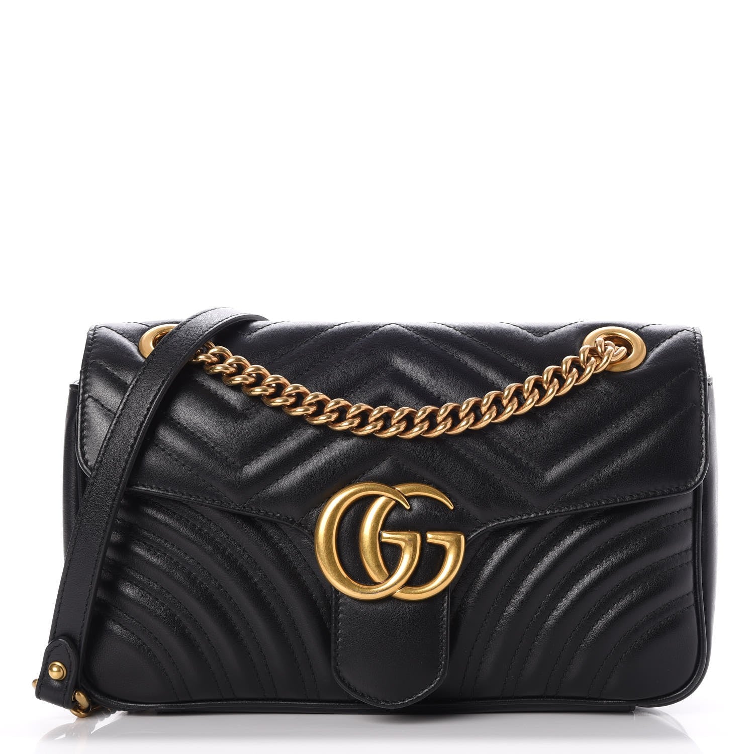 Gucci Calfskin Matelasse Small GG Marmont Shoulder Bag Black 1 of 7