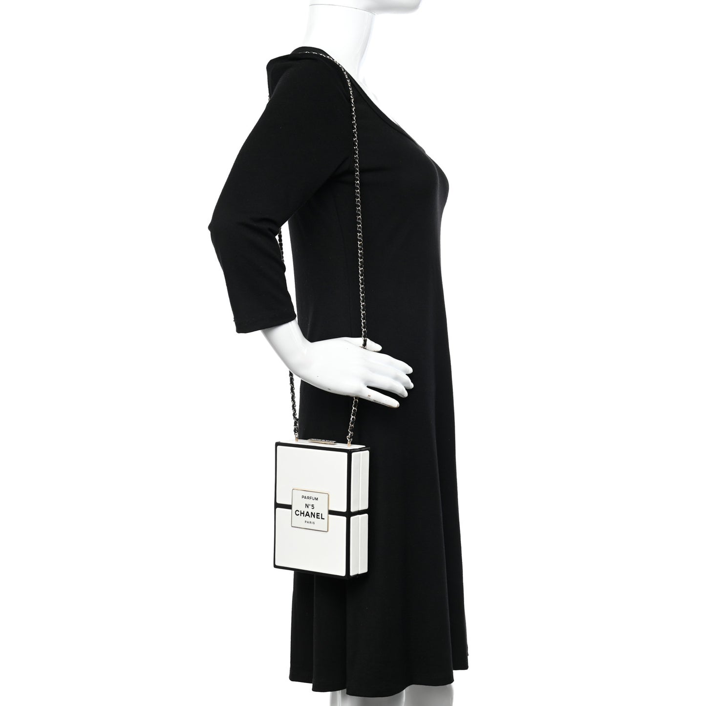 Lambskin No. 5 Perfume Box Evening Clutch White Black