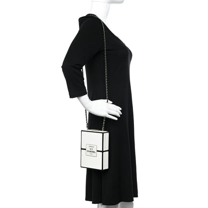 Chanel Lambskin No. 5 Perfume Box Evening Clutch White Black 3 of 12
