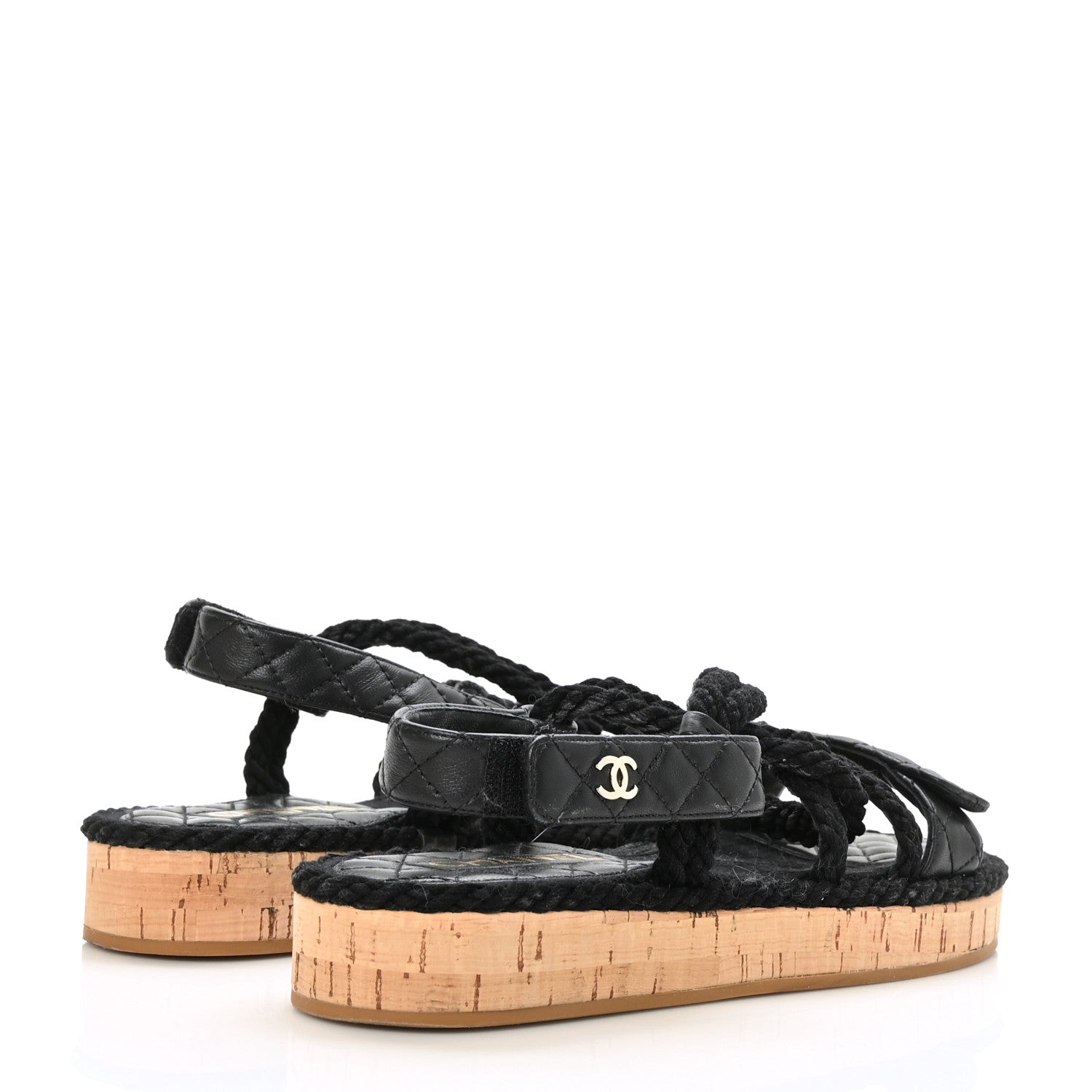 Chanel Cord Lambskin Quilted Logo Sandals 39 Black 4 of 8