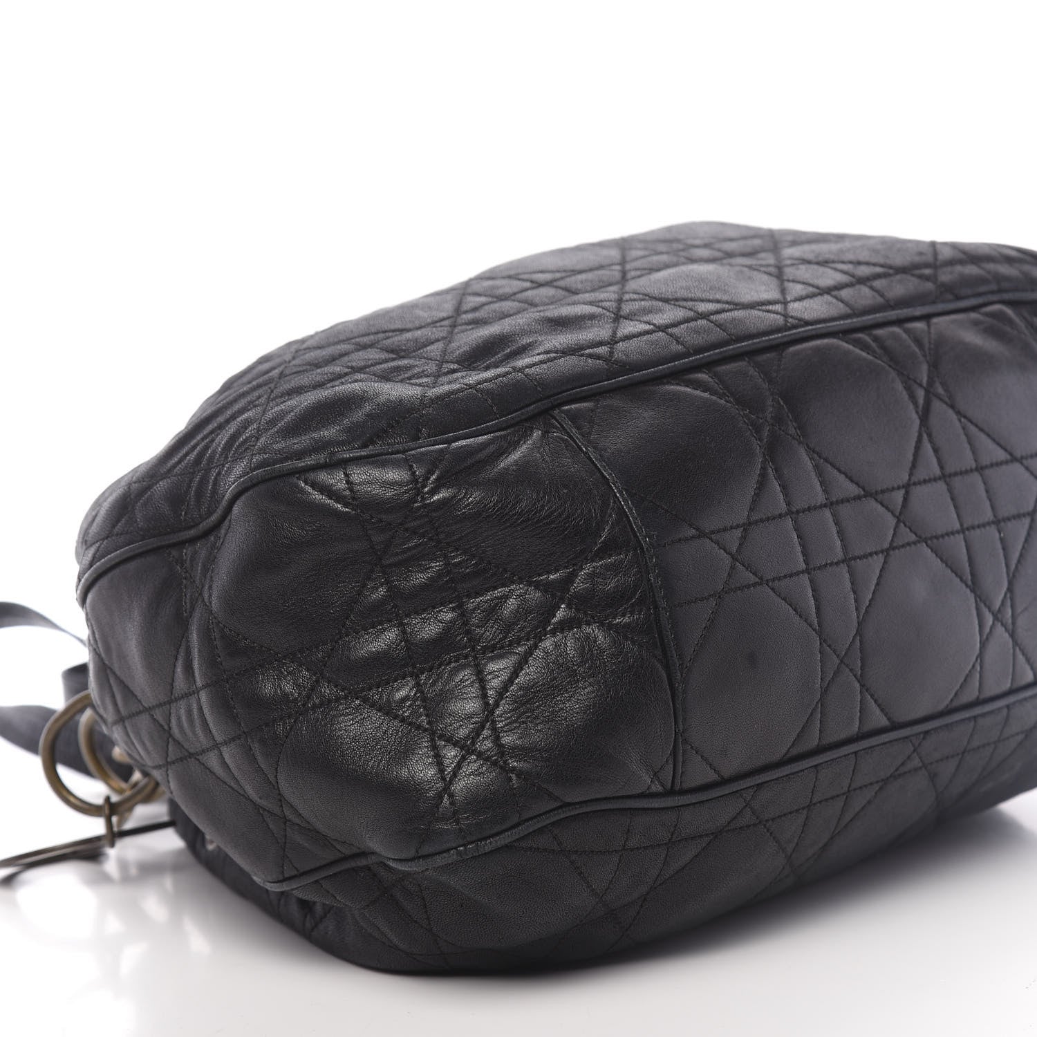 Christian Dior Lambskin Cannage Drawstring Bag Black 9 of 10