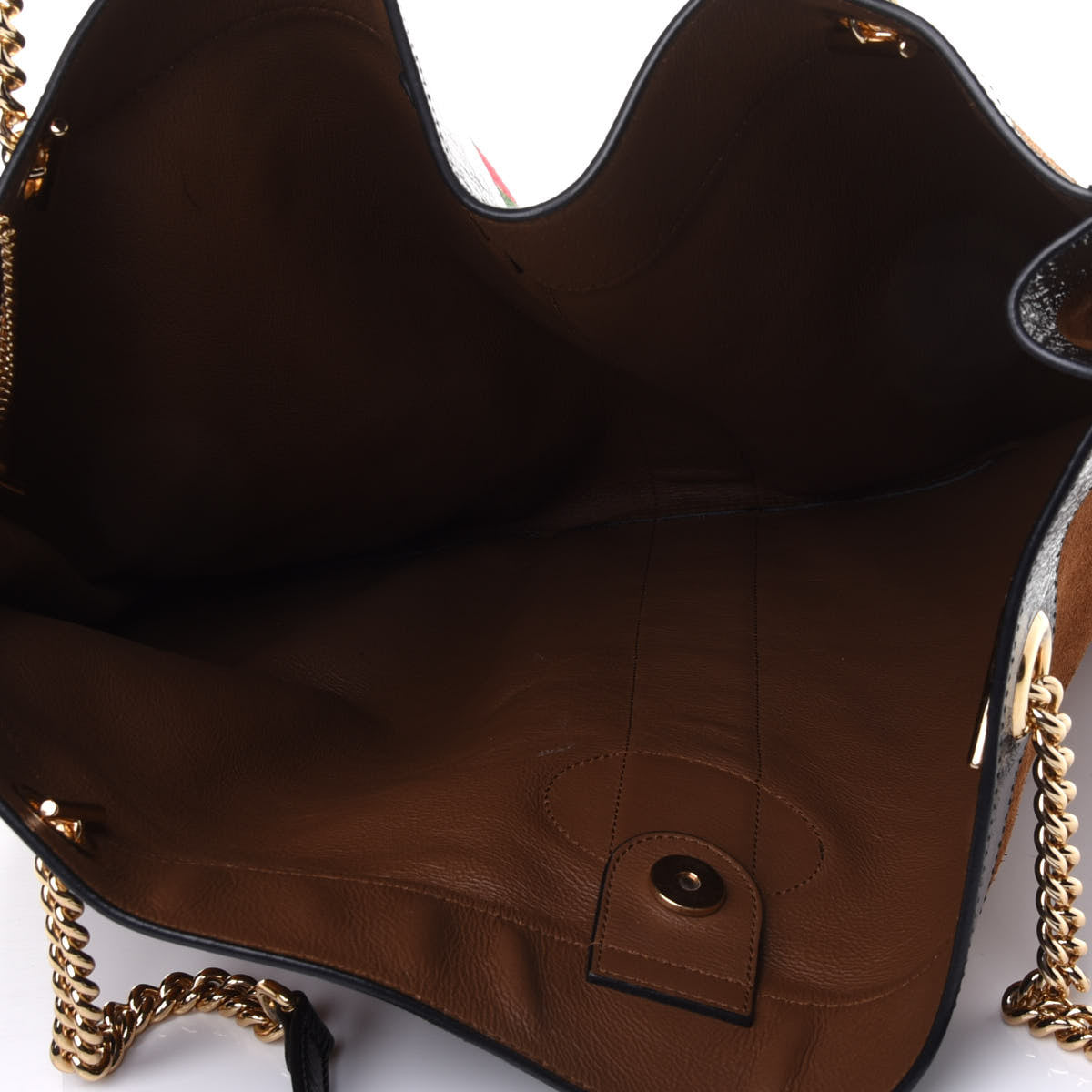 Gucci Suede Patent Large Rajah Chain Tote Nocciola Black 4 of 5