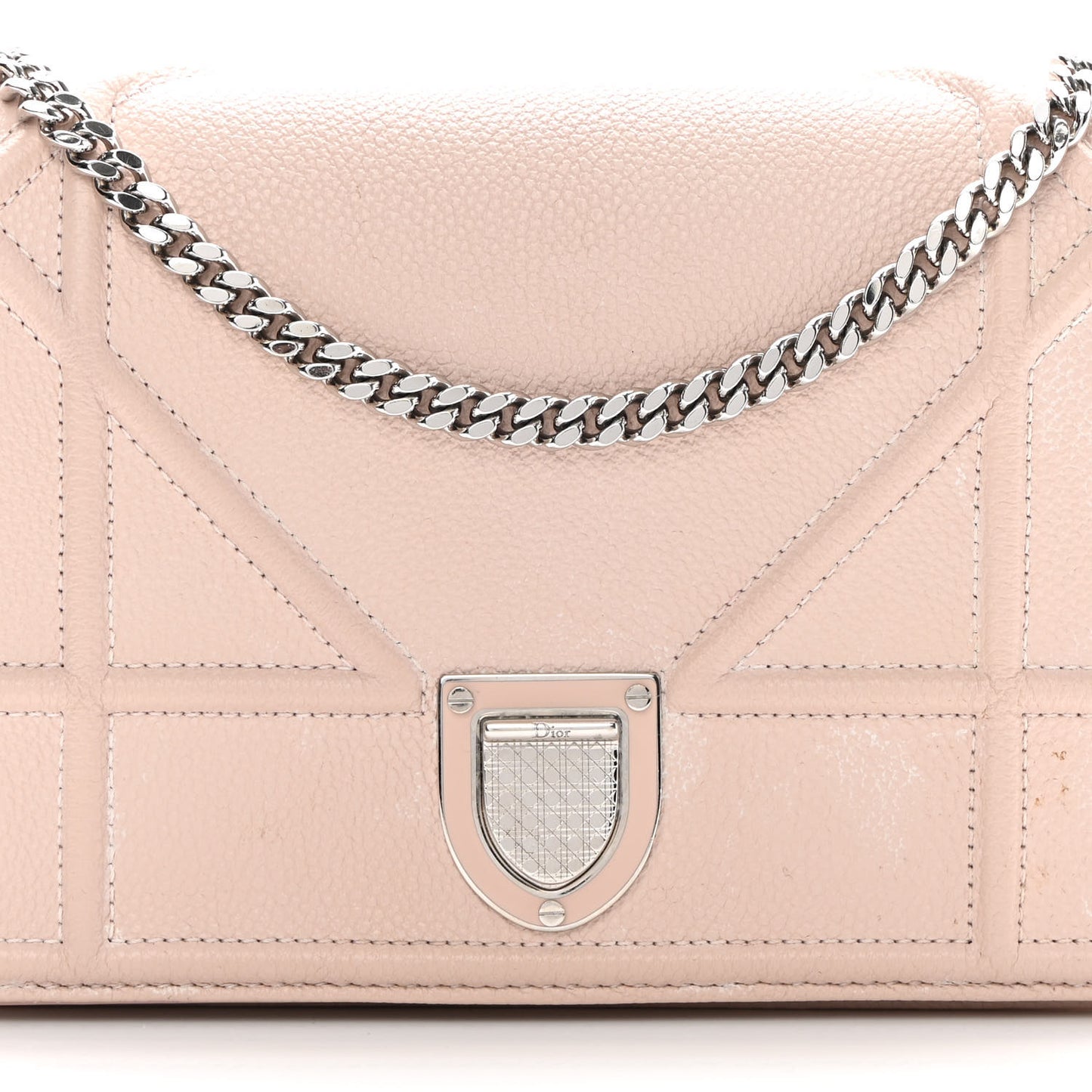 Grained Calfskin Diorama Wallet on Chain Pouch Nude
