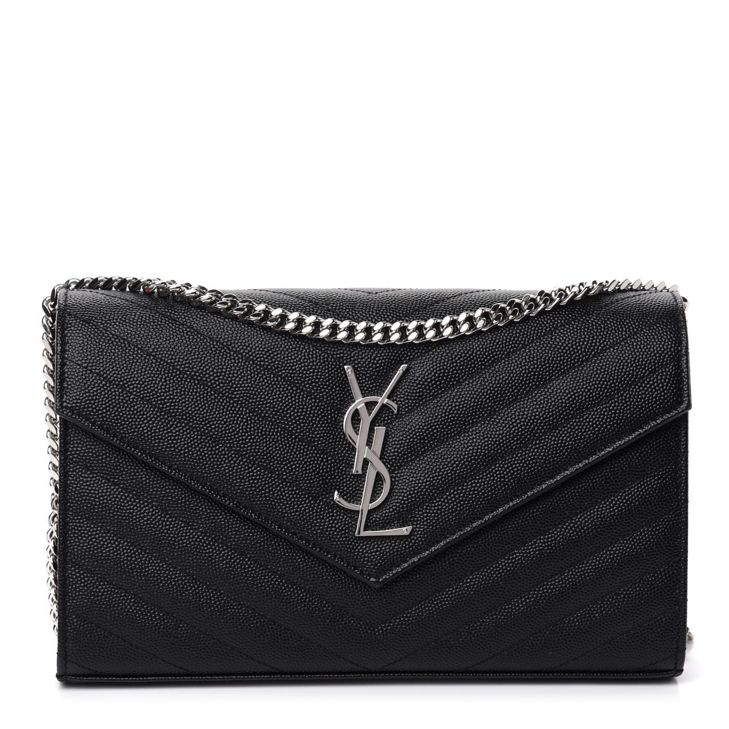Grain De Poudre Matelasse Chevron Monogram Chain Wallet Black