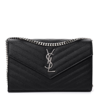 Saint Laurent Grain De Poudre Matelasse Chevron Monogram Chain Wallet Black 1 of 10