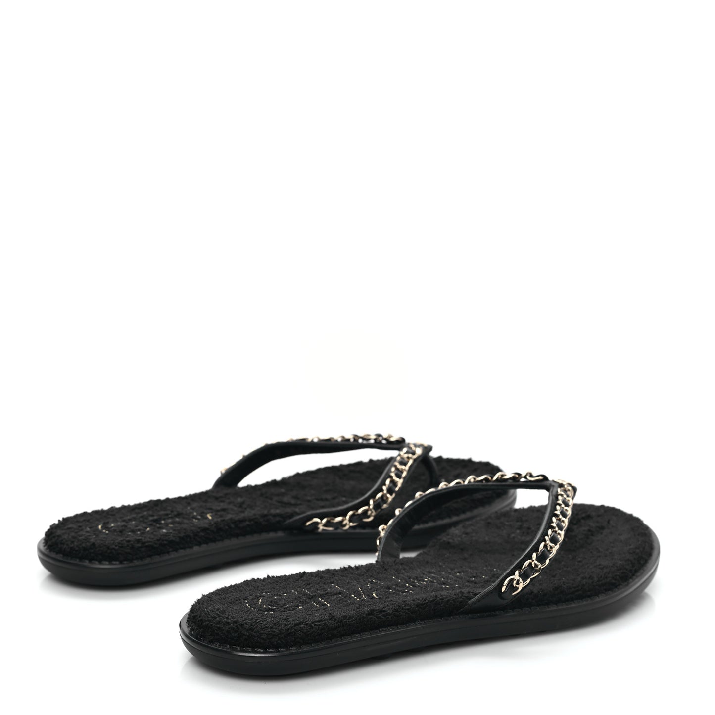 Lambskin CC Chain Thong Sandals 38 Black