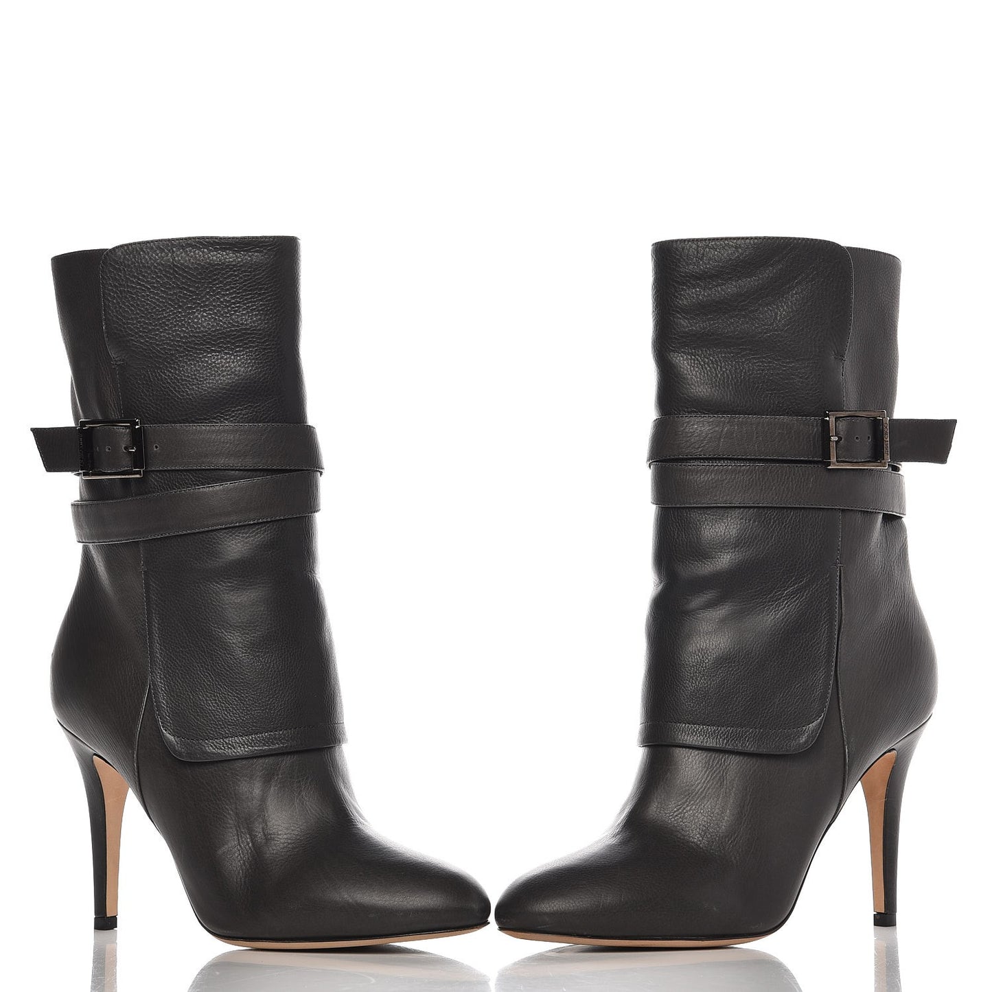 Calfskin Wrap Around Mid Calf Boots 39.5 Dark Grey