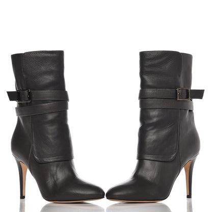 Jimmy Choo Calfskin Wrap Around Mid Calf Boots 39.5 Dark Grey 10 of 11