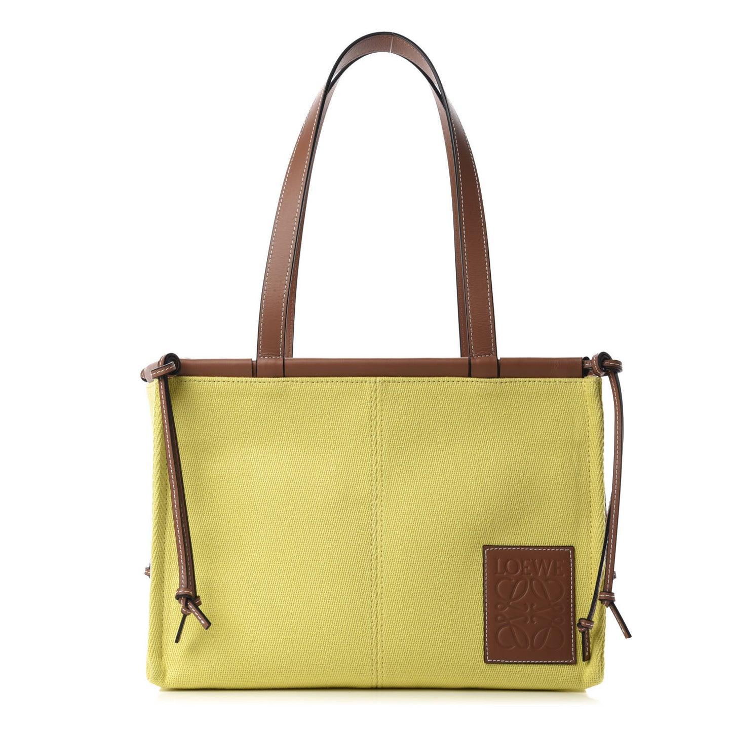 Canvas Calfskin Cushion Tote Yellow