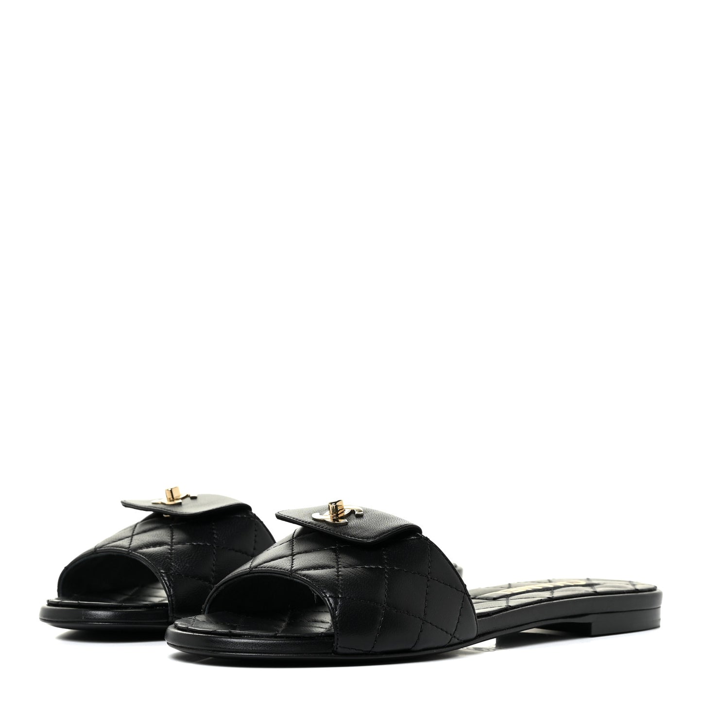 Lambskin Quilted CC Turnlock Sandals 36.5 Black