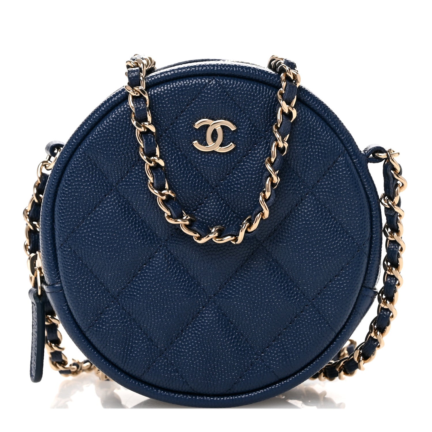 Chanel Caviar Quilted Round Clutch With Chain Blue 1 of 10