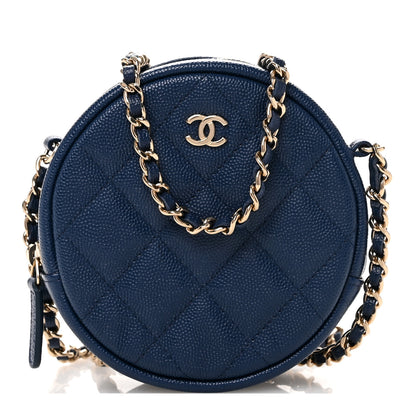 Chanel Caviar Quilted Round Clutch With Chain Blue 1 of 10