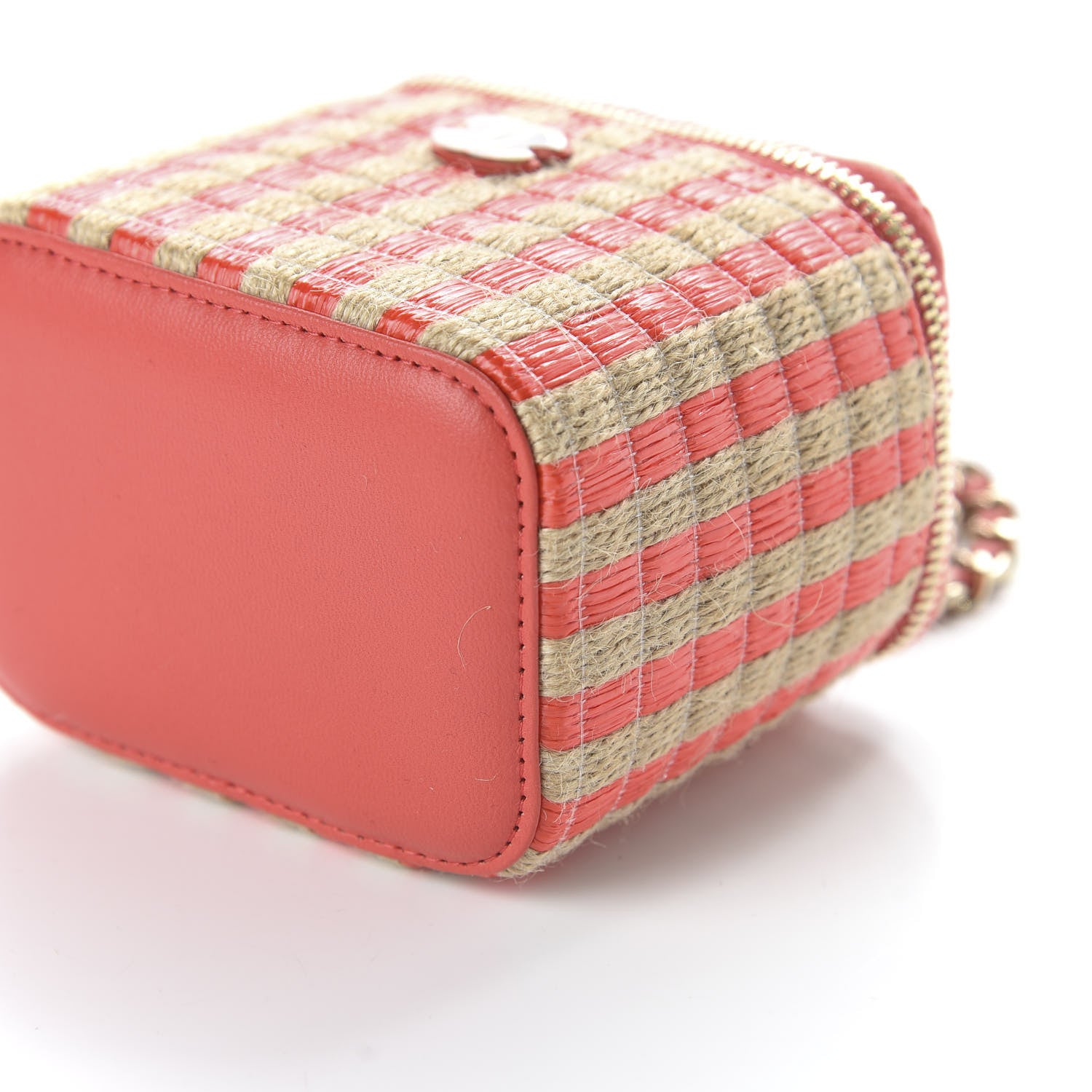 Chanel Raffia Jute Striped Mini Vanity Case With Chain Red Beige 6 of 10