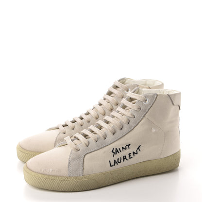Saint Laurent Distressed Canvas Womens Classic Court High Top Sneakers 37.5 Milk Panna 3 of 11