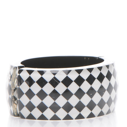 Chanel Resin Pearl Checkered CC Cuff Bangle Black 2 of 4