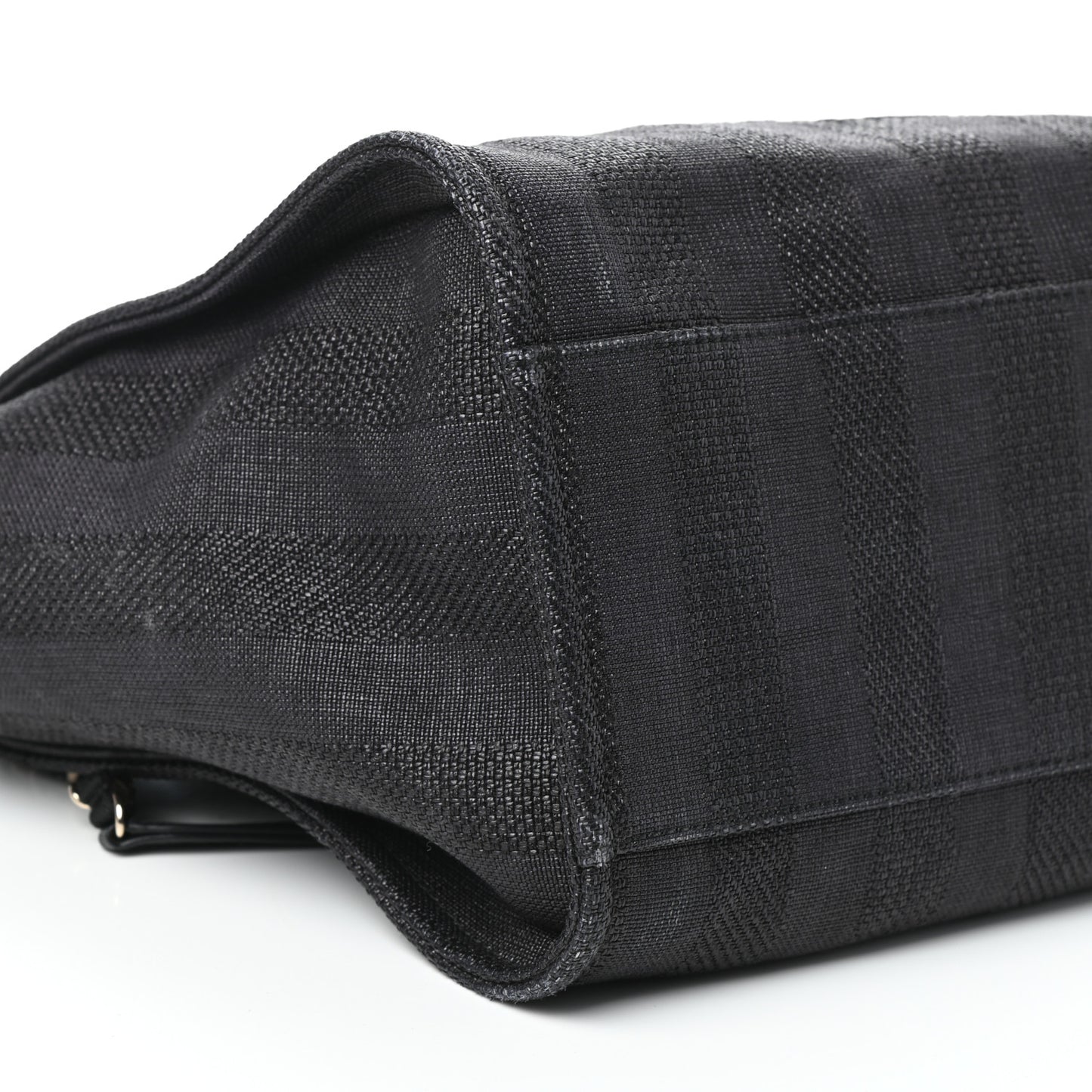Mixed Fibers Calfskin Striped Medium Deauville Tote Black