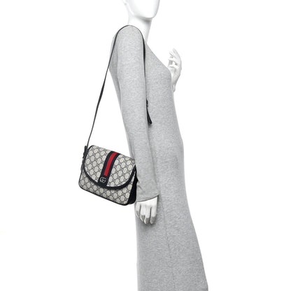 Gucci GG Supreme Monogram Textured Dollar Calfskin Web Studded Mini Ophidia Flap Shoulder Bag Beige Blue 2 of 11