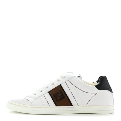 Fendi Calfskin Fabric Jacquard FF Mens Low Top Sneakers 8 White Black 1 of 8