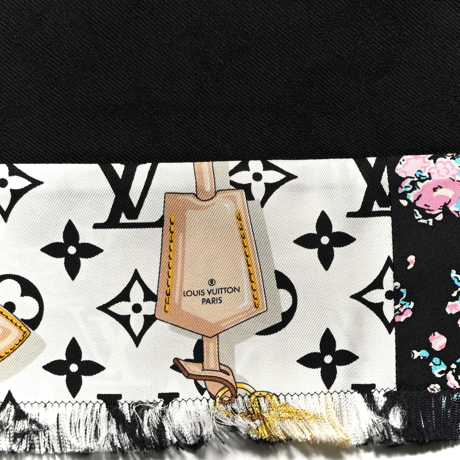 Louis Vuitton Silk Wool Monogram Confidential Garden Shawl Black Multicolor 4 of 4