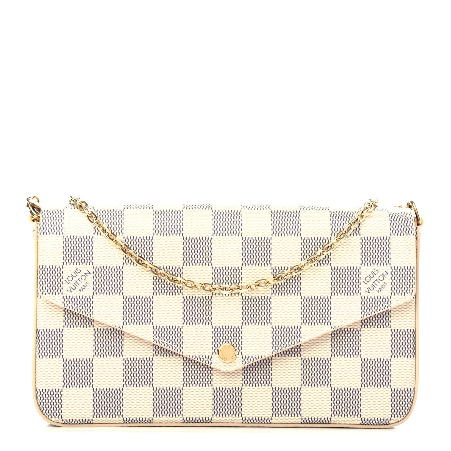 Damier Azur Pochette Felicie Chain Wallet Rose Ballerine