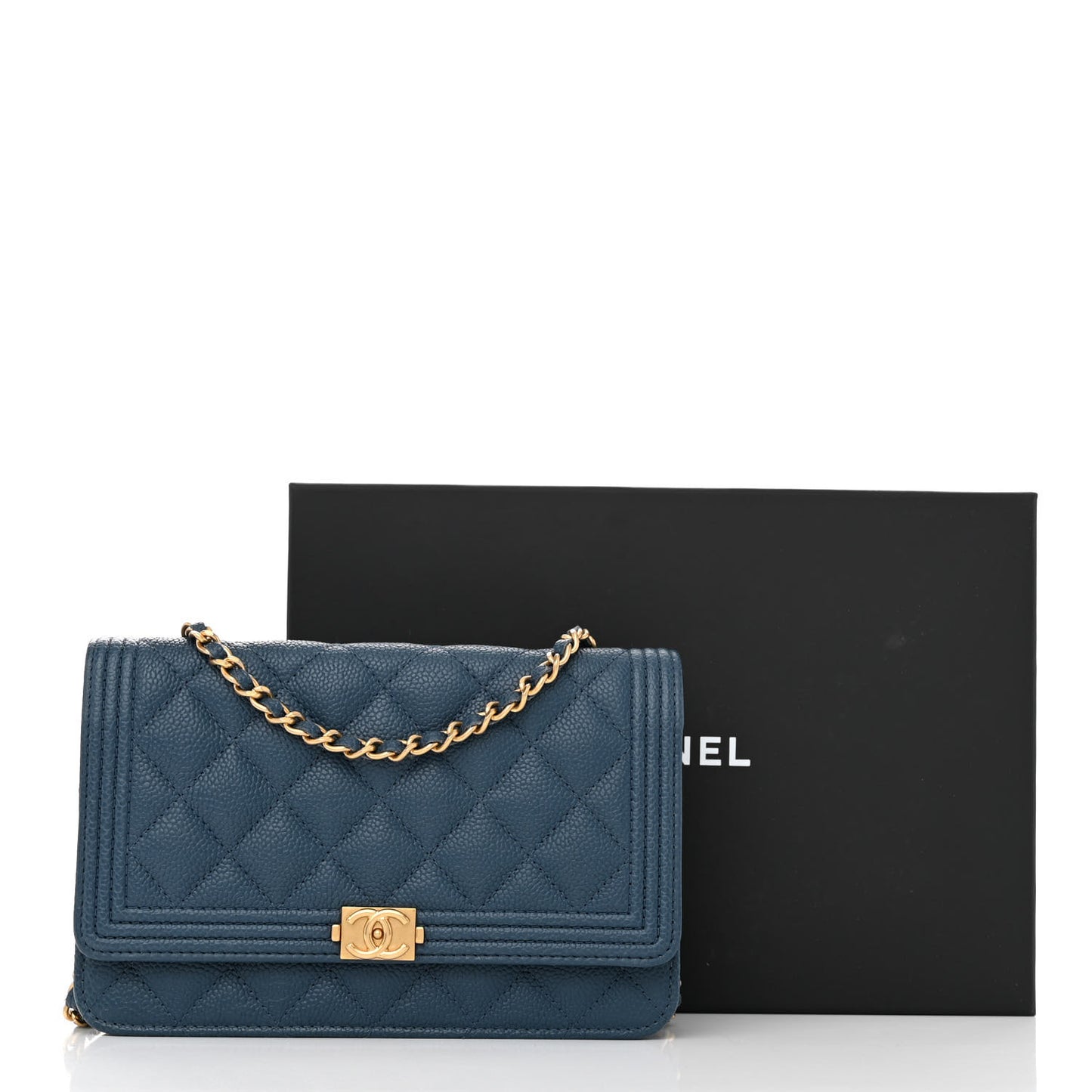 Caviar Quilted Boy Wallet On Chain WOC Dark Blue