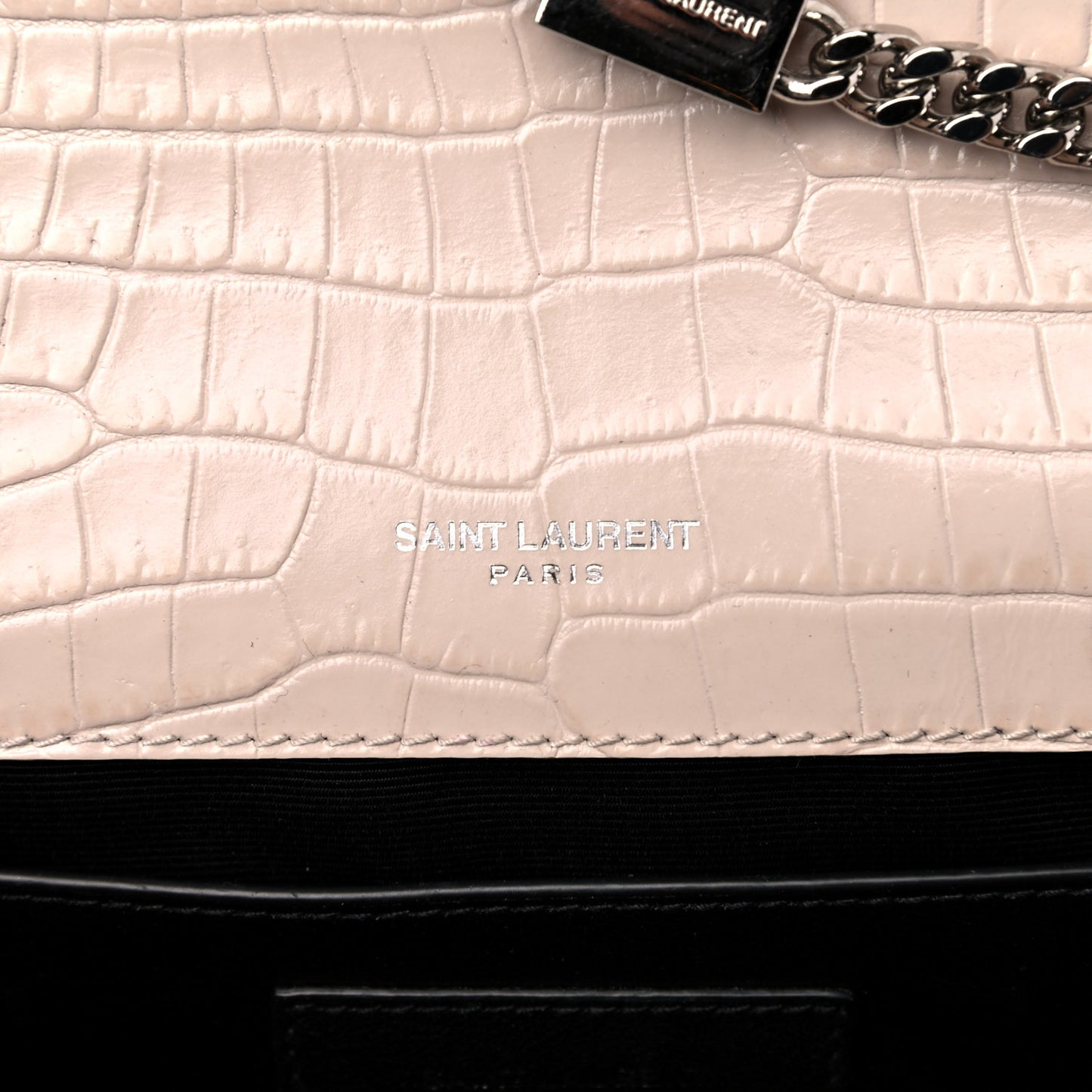 Calfskin Crocodile Embossed Medium Classic Monogram Kate Tassel Satchel Powder Pink
