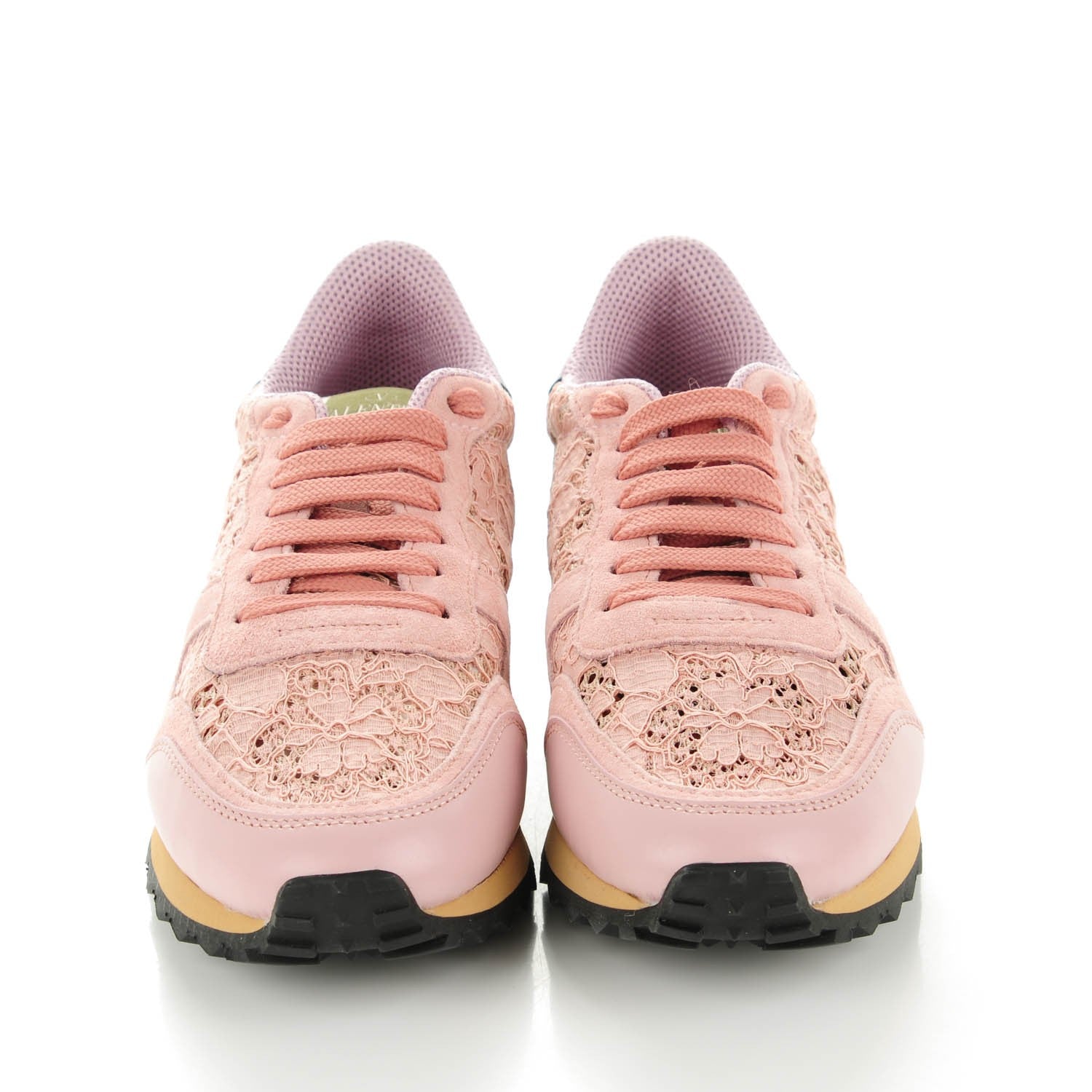 Valentino Garavani Macrame Lace Suede Womens Rockrunner Sneakers 37 Rose 2 of 8