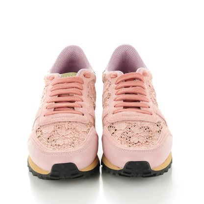 Valentino Garavani Macrame Lace Suede Womens Rockrunner Sneakers 37 Rose 2 of 8
