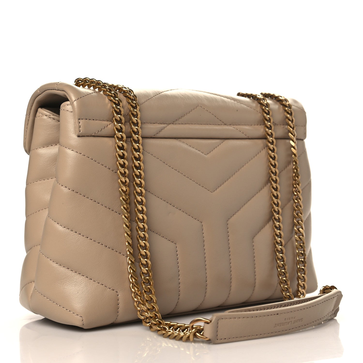 Saint Laurent Calfskin Y Quilted Monogram Small Loulou Chain Satchel Dark Beige 3 of 10