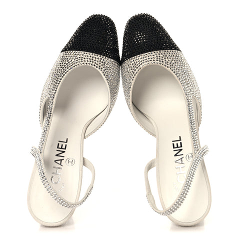 Strass Grosgrain Cap Toe CC Slingback Pumps 36.5 Silver Black