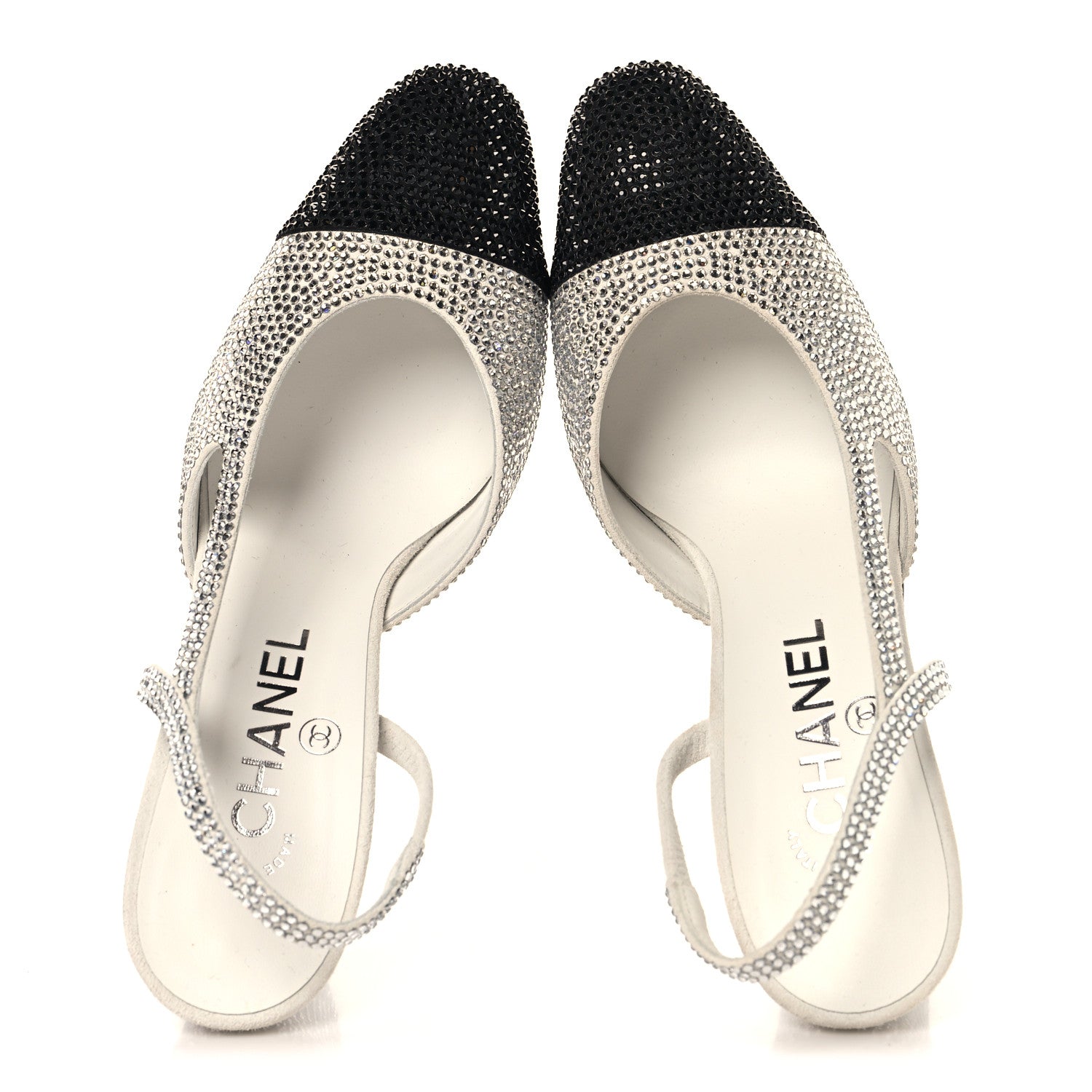 Chanel Strass Grosgrain Cap Toe CC Slingback Pumps 36.5 Silver Black 2 of 9