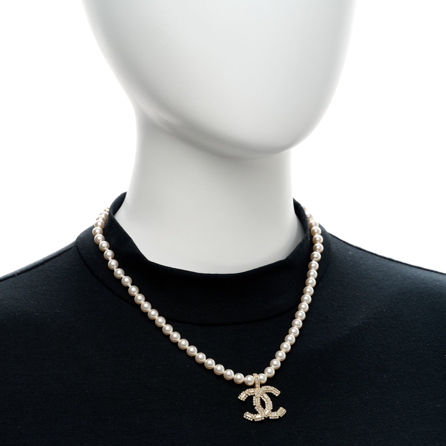 Chanel Pearl Crystal Baguette CC Short Necklace Gold 2 of 5